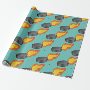 Customisable Flaming Hockey Puck Wrapping Paper