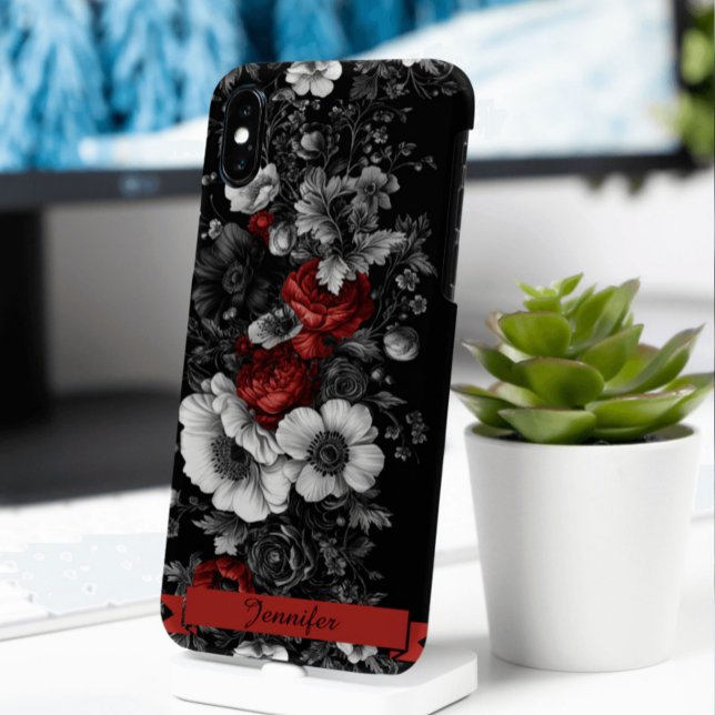 Customisable Floral Black White Red Motif Case-Mate iPhone Case (Creator Uploaded)