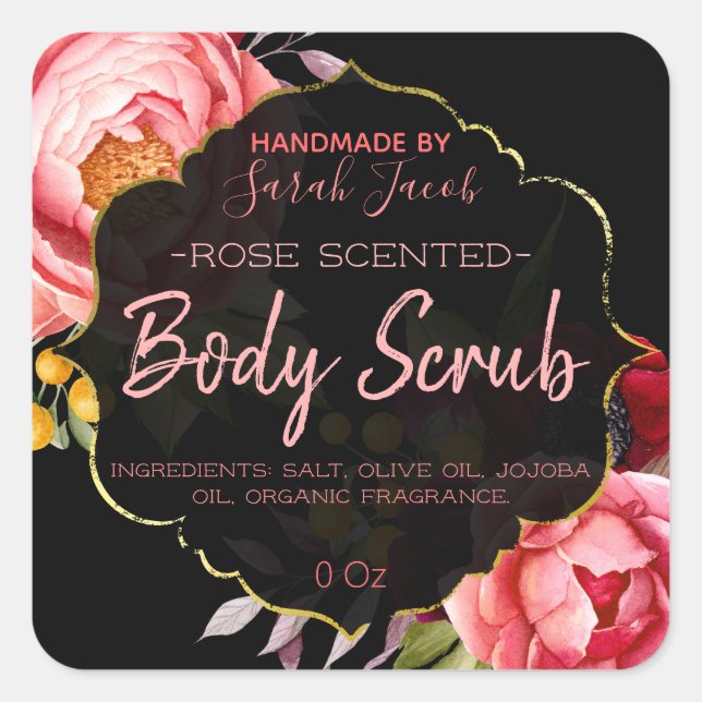 Customisable Floral Body Scrub Label (Front)