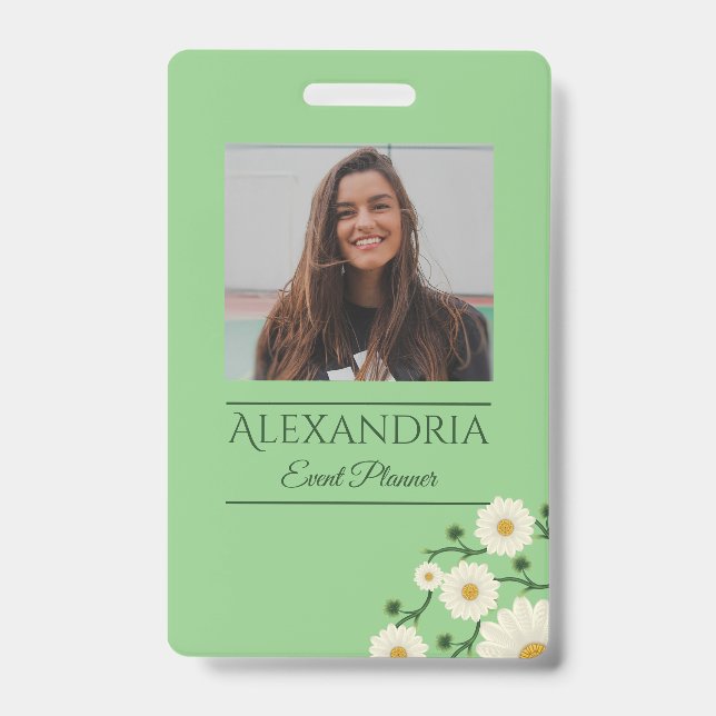 Customisable Floral Daisy Event Planner ID Badge (Front)