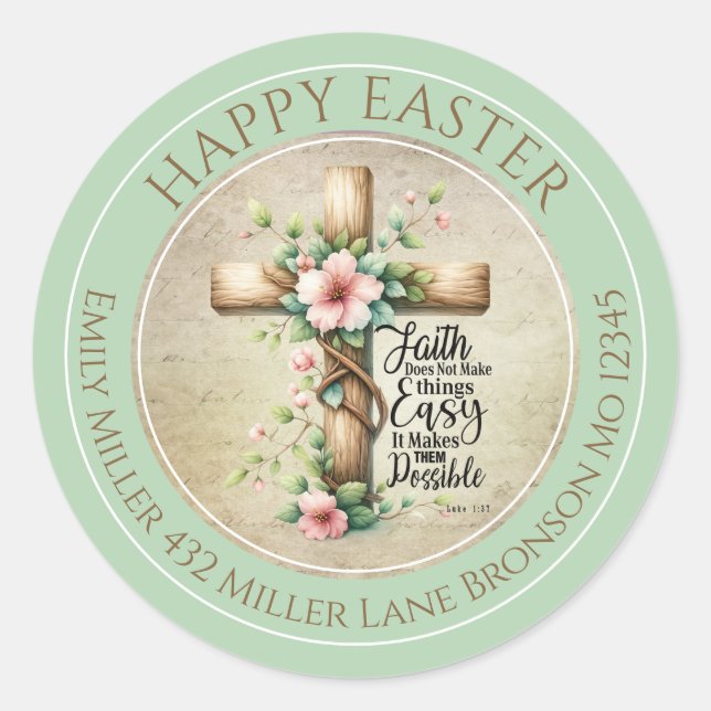 Customisable Floral Easter Cross Classic Round Sticker (Front)