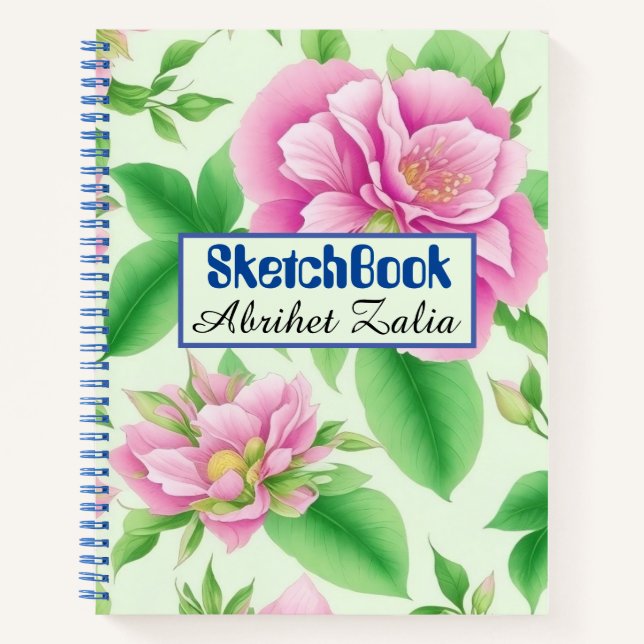 Customisable Floral Elegance Spiral Sketchbook Notebook (Front)