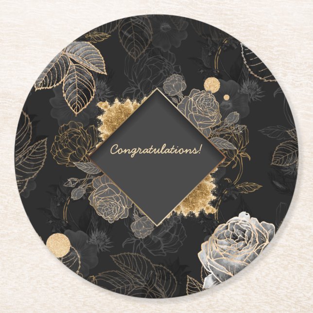 Customisable Floral Event Round Paper Coaster (Front)