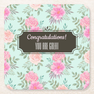 Customisable Floral Event Square Paper Coaster