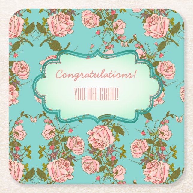 Customisable Floral Event Square Paper Coaster (Front)