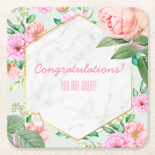 Customisable Floral Event Square Paper Coaster (Front)