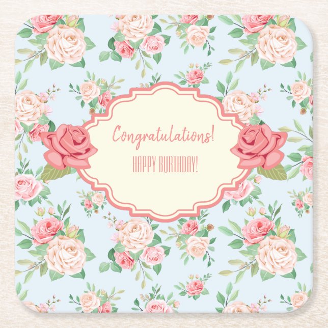 Customisable Floral Event Square Paper Coaster (Front)
