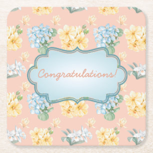 Customisable Floral Event Square Paper Coaster