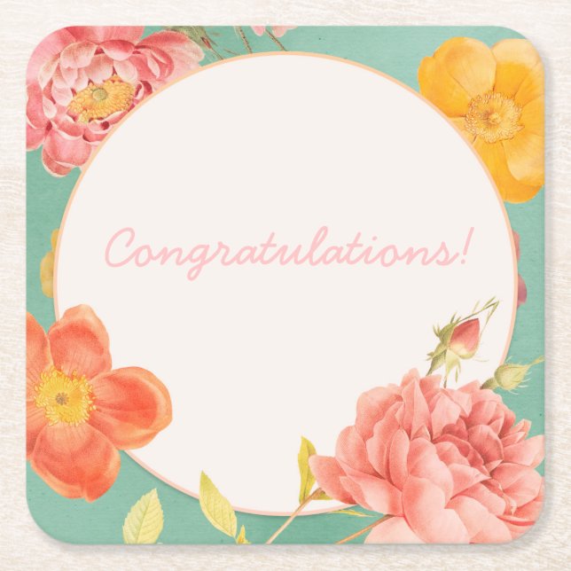 Customisable Floral Event Square Paper Coaster (Front)