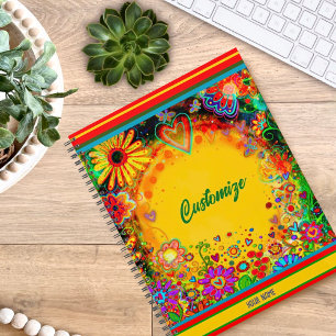 Customisable Floral Hearts Name Pretty Yellow  Planner