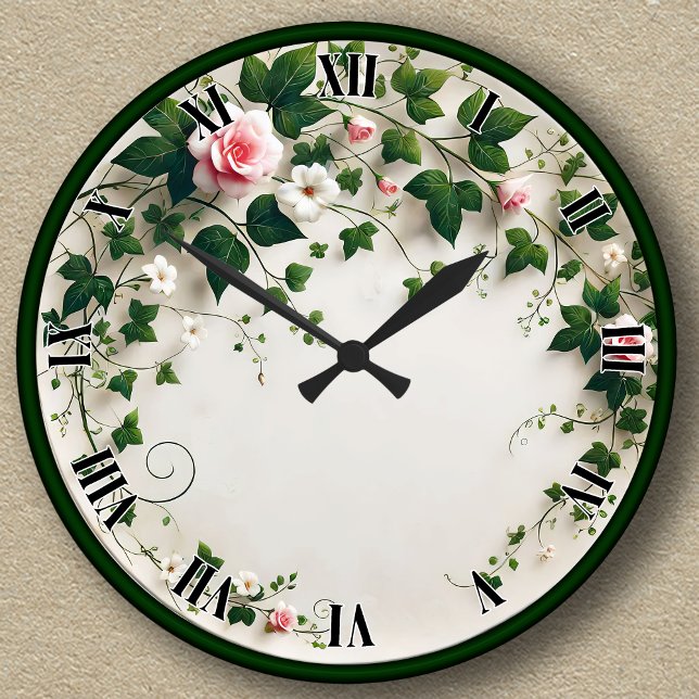 Customisable Floral Ivy Design Round Clock (Creator Uploaded)