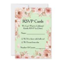Customisable Floral Mint & Pink Roses RSVP 