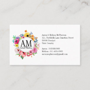 Customisable Floral Monogram Colourful Bouquet Business Card