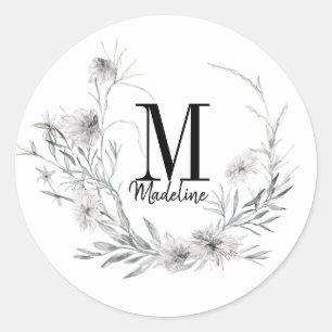 Customisable Floral Monogram Dusty Wildflowers Classic Round Sticker