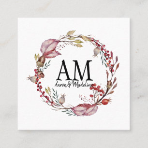 Customisable Floral Monogram Frame Autumn Foliage Square Business Card