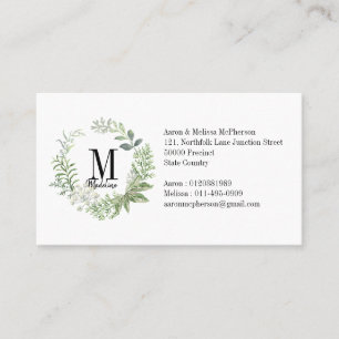 Customisable Floral Monogram Green Foliage Business Card