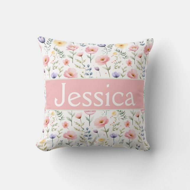 Customisable Floral Name Cushion (Front)