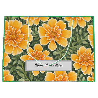Customisable Floral Pattern Marigold Flowers Large Gift Bag
