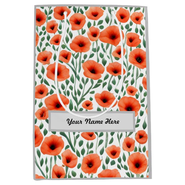 Customisable Floral Pattern Poppy Flowers Medium Gift Bag (Front)