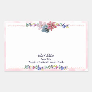 Customisable Floral Pink Author Signed Bookplate  Rectangular Sticker