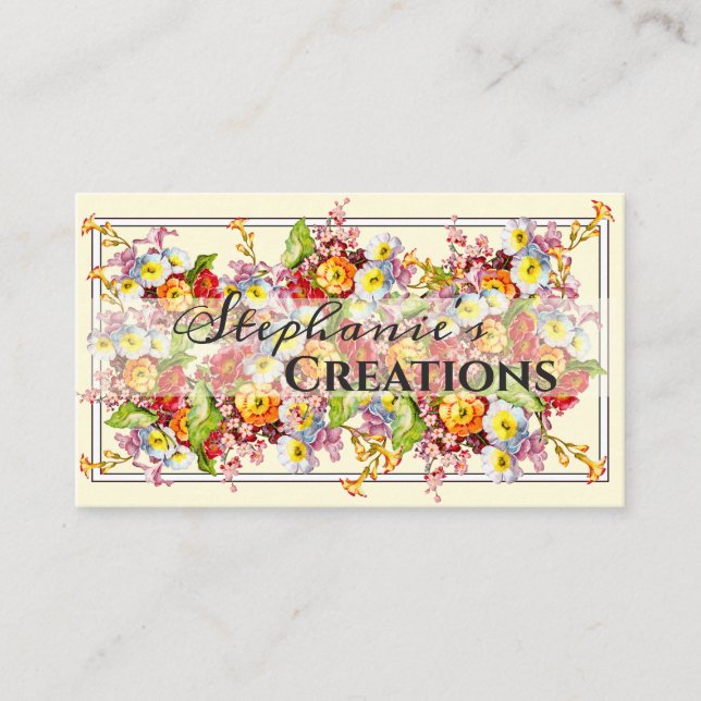 Customisable Floral Retro Spring Flowers Primrose Business Card (Front)