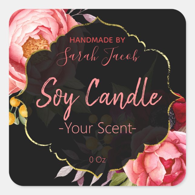 Customisable Floral Soy Candle Label (Front)