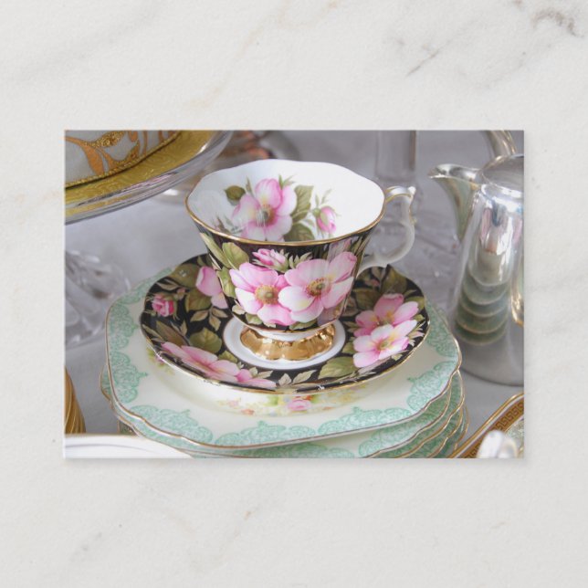 Customisable Floral Teacup Business Card (Front)