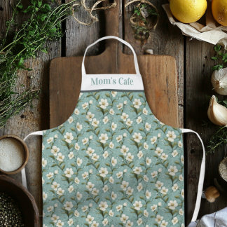 Customisable Floral Teal and White Apron