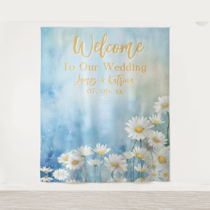 Customisable Floral Watercolor Wedding Backdrop Tapestry