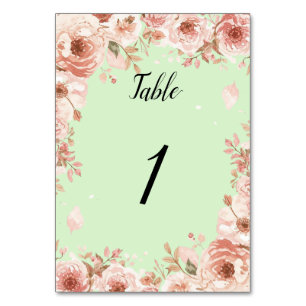 Customisable Floral Wedding mint and Pink Roses  Table Number