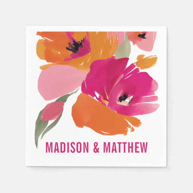 Customisable Floral Wedding Napkin Modern Abstract (Front)