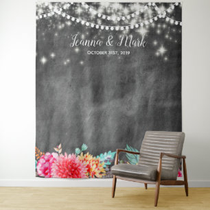 Customisable Floral Wedding Photo Booth Backdrop Tapestry