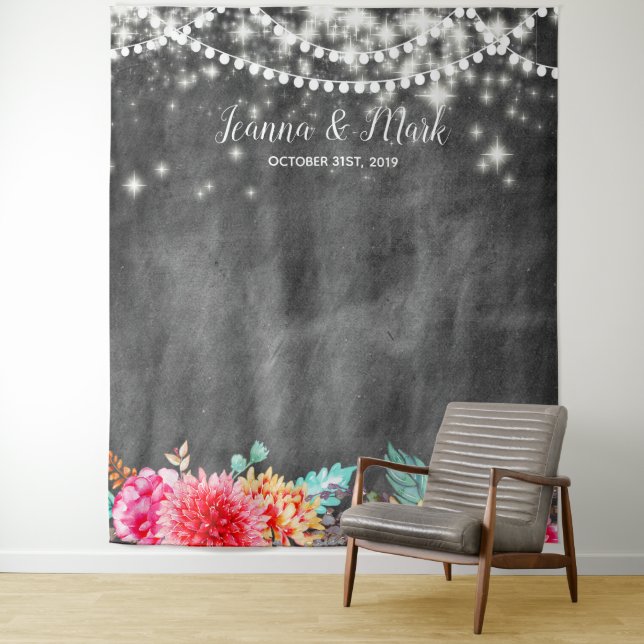 Customisable Floral Wedding Photo Booth Backdrop Tapestry (In Situ)