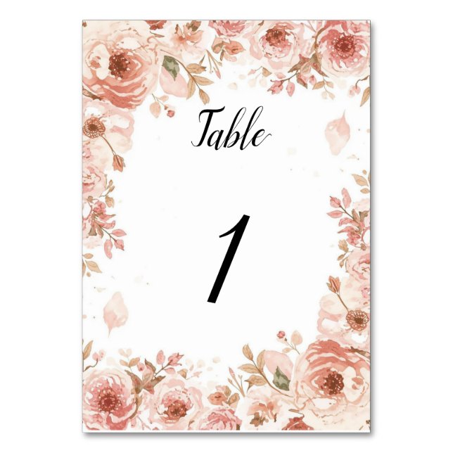 Customisable Floral Wedding Pink Roses Table Numbe Number (Front)