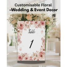 Customisable Floral Wedding Pink Roses Table Numbe