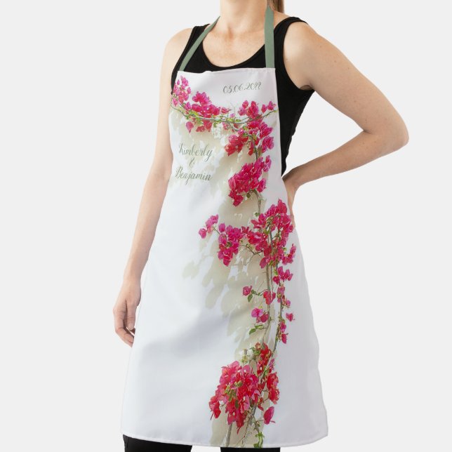 Customisable Floral Wedding White Pink Paperflower Apron (Insitu)