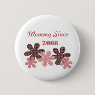 Customisable Flower Mummy Since Button, Burgundy 6 Cm Round Badge