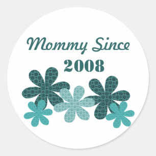 Customisable Flower Mummy Since Stickers, Teal Classic Round Sticker