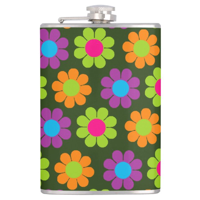 Customisable Flower Power Hip Flask (Front)