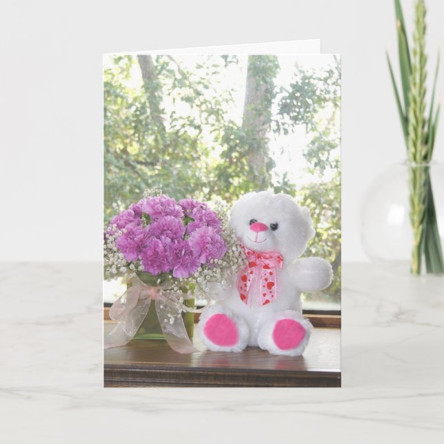 Customisable Flowers & Teddy Bear Valentine Card (Front)
