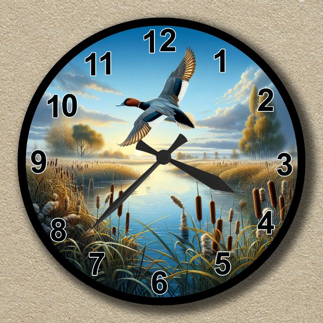 Customisable Flying Canvasback Duck  Round Clock (Creator Uploaded)