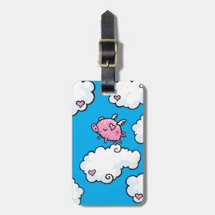 Customisable flying pig dancing on clouds luggage tag