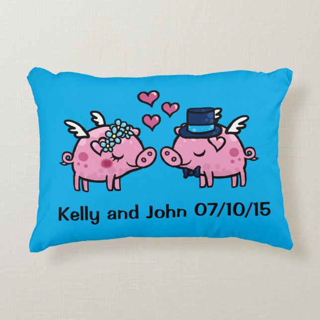 Customisable Flying Pig wedding memento Decorative Cushion (Front)