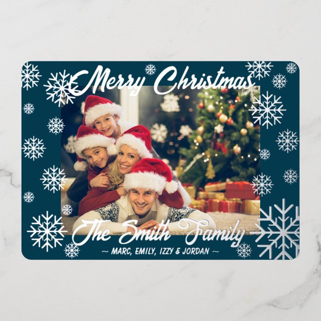 Customisable Foil Snowflake Christmas Card Blue (Front)