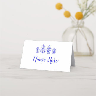 Customisable Folded Placecards ginger jar blue