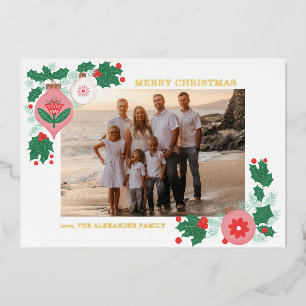 Customisable Folksy Foil Christmas Photo Card
