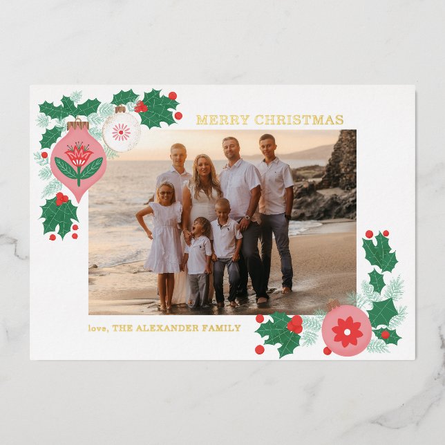 Customisable Folksy Foil Christmas Photo Card (Front)