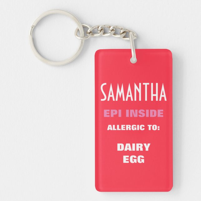 Customisable Food Allergy Alert Kids Personalised Key Ring (Front)