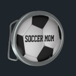 Customisable Football Soccer Ball Oval Belt Buckle<br><div class="desc">Soccer sports design with a close up image of a soccer ball, fully customisable with your own name or text. Perfect for the soccer player, football fan or soccer coach. Other colour combinations are available in our store and we welcome custom requests, just contact us through our GiftsBonanza store prior...</div>