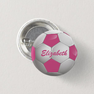 Customisable Football Soccer Ball Pink and White 3 Cm Round Badge